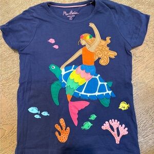 Mini Boden size 7/8 Navy Mermaid Turtle Tee with Colorful Graphic